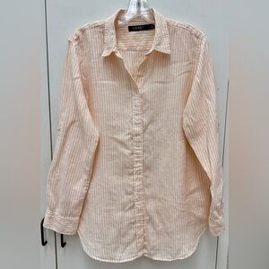 Ralph Lauren 100% Linen Orange and White Striped Shirt Size L